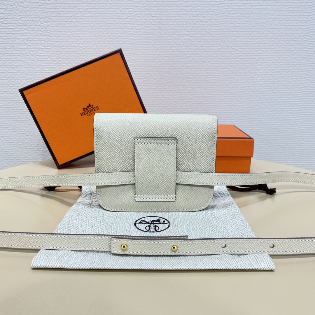 Hermes Constance Slim Wallet Belt Bag In White Epsom Leather